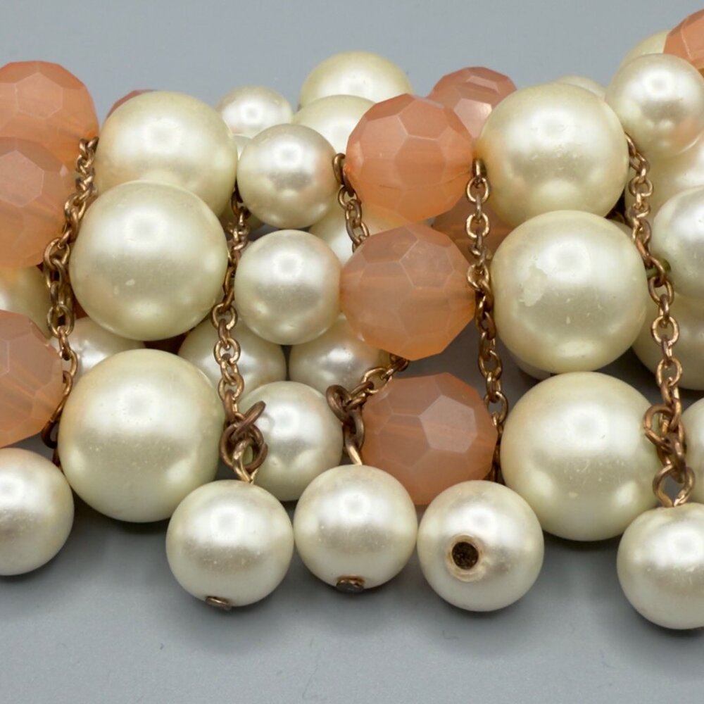 Vintage Faux Pearl Peach Beaded Stretch Bracelet READ - Picture 12 of 14